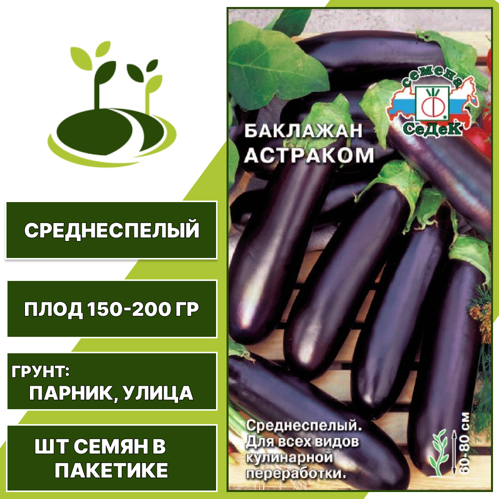 Баклажан "Астраком", черный, СЕДЕК, открытый грунт, количество семян в пакетике 0,2 гр