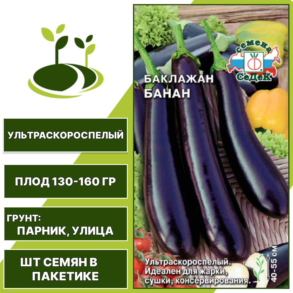 Баклажан "Банан", темно-фиолетовый, СЕДЕК, открытый грунт, количество семян в пакетике 0,2 гр