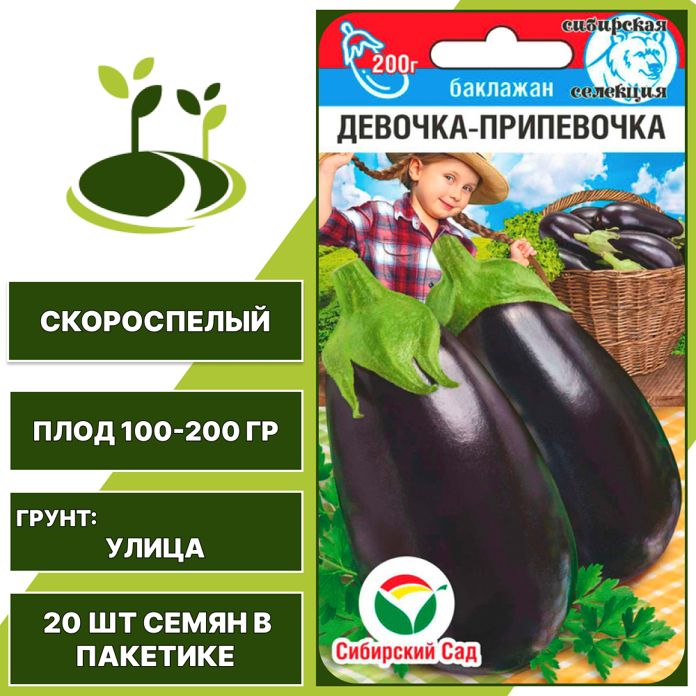 Баклажан "Девочка-Припевочка", темно-фиолетовый, СИБИРСКИЙ САД, открытый грунт, количество семян в пакетике 20 шт