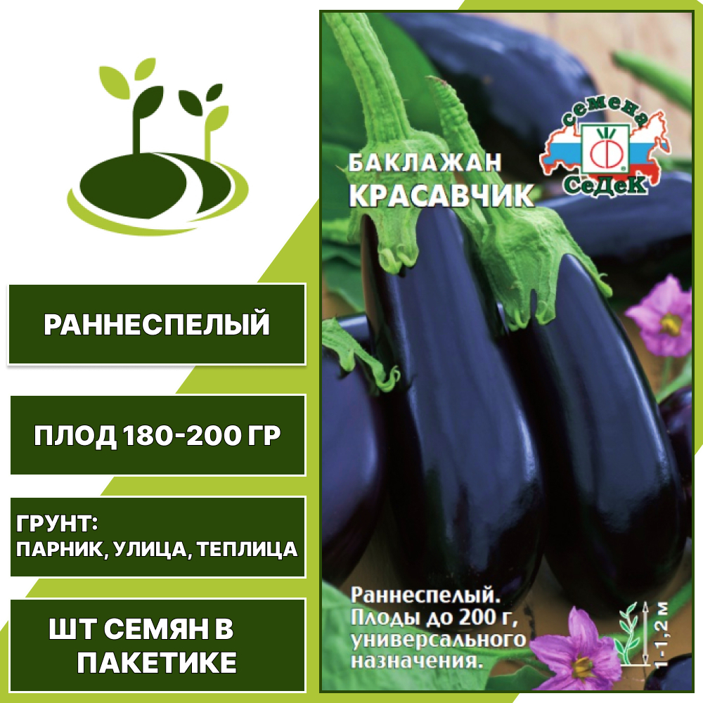 Баклажан "Красавчик", темно-фиолетовый, СЕДЕК, открытый и закрытый грунт, количество семян в пакетике 0,2 гр