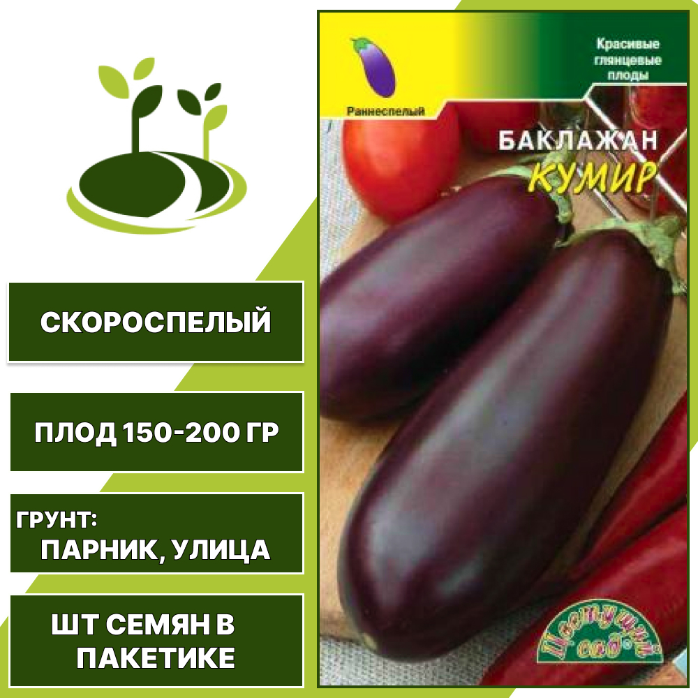 Баклажан "Кумир", ЦВЕТУЩИЙ САД, ярко-фиолетовый, открытый грунт, количество семян в пакетике 0,2 гр