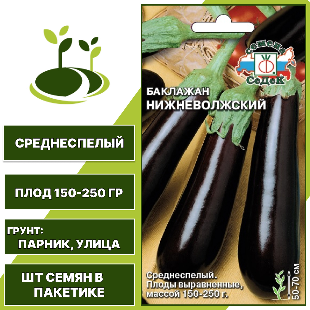 Баклажан "Нижневолжский", темно-фиолетовый, СЕДЕК, открытый грунт, количество семян в пакетике 0,2 гр