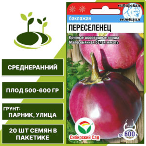 Баклажан "Переселенец", фиолетовый, СИБИРСКИЙ САД, открытый грунт, количество семян в пакетике 20 шт