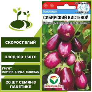 Баклажан "Сибирский Кистевой", ярко-лиловый, СИБИРСКИЙ САД, открытый и закрытый грунт, количество семян в пакетике 20 шт