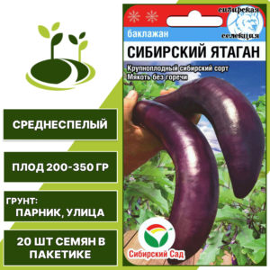 Баклажан "Сибирский Ятаган", темно-фиолетовый, СИБИРСКИЙ САД, открытый грунт, количество семян в пакетике 20 шт