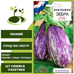 Баклажан "Зебра", ЦВЕТУЩИЙ САД, пестрый, открытый и закрытый грунт, количество семян в пакетике 0,2 гр