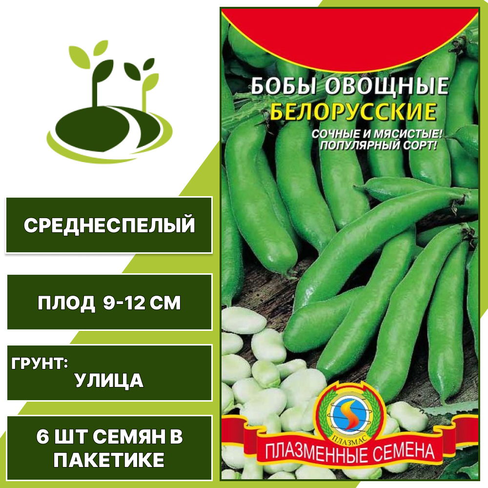 Бобы "Белорусские", ПЛАЗМЕННЫЕ СЕМЕНА, светло-зеленый, количество семян в пакетике 6 шт