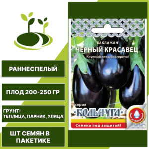 Баклажан "Черный Красавец" серия "Кольчуга", РУССКИЙ ОГОРОД-НК, коричнево-фиолетовый, открытый и закрытый грунт, количество семян в пакетике 0,3 гр