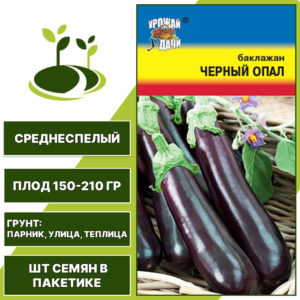 Баклажан "Черный Опал", УРОЖАЙ УДАЧИ, фиолетовый, открытый и закрытый грунт, количество семян в пакетике 0,3 гр