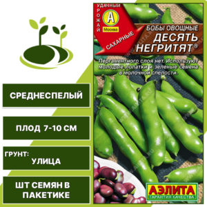 Бобы "Десять Негритят", АЭЛИТА, черно-фиолетовый, количество семян в пакетике 10 гр