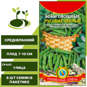 Бобы "Русские Черные", ПЛАЗМЕННЫЕ СЕМЕНА, темно-фиолетовый, количество семян в пакетике 6 шт