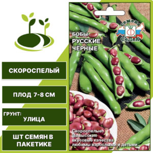Бобы "Русские Черные", СЕДЕК, темно-фиолетовый, количество семян в пакетике 10 гр