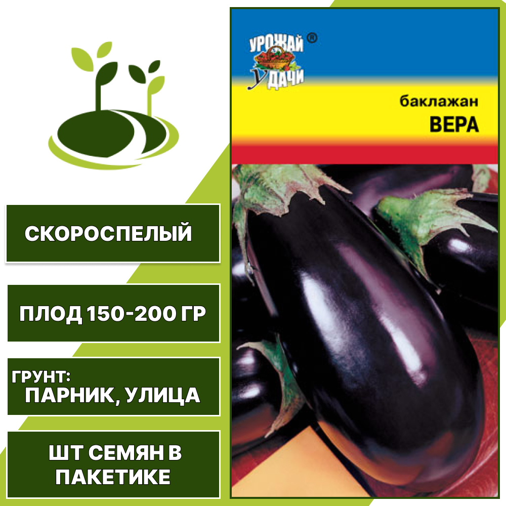 Баклажан "Вера", УРОЖАЙ УДАЧИ", ярко-фиолетовый, открытый и закрытый грунт, количество семян в пакетике 0,01 гр