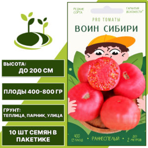 Томат "Воин Сибири", АГРОНИ, малиновый, индетерминантный, открытый и закрытый грунт, количество семян в пакетике 10 шт
