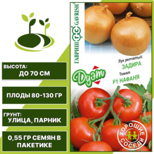 Набор ДУЭТ, ГАВРИШ, Лук репчатый "Задира" 0,5 гр + Томат "Нафаня" F1 0,05 гр