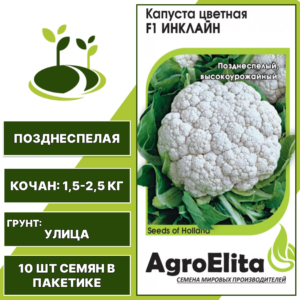 Капуста цветная Инклайн F1, AgroElita, Sakata, ГАВРИШ, позднеспелая, количество семян в пакетике 10 шт
