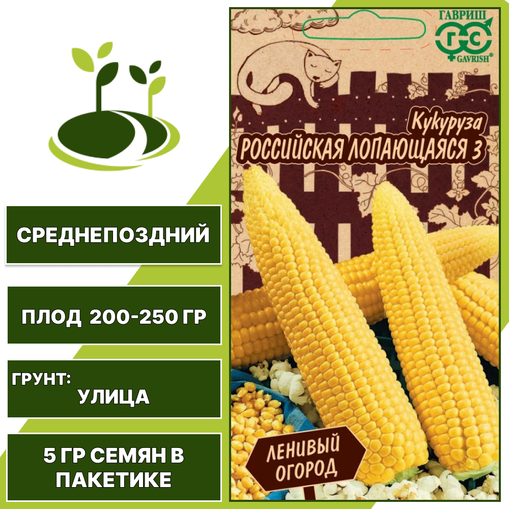 Кукуруза (попкорн) Российская лопающаяся 3, серия Ленивый огород, ГАВРИШ, количество семян в пакетике 5 гр