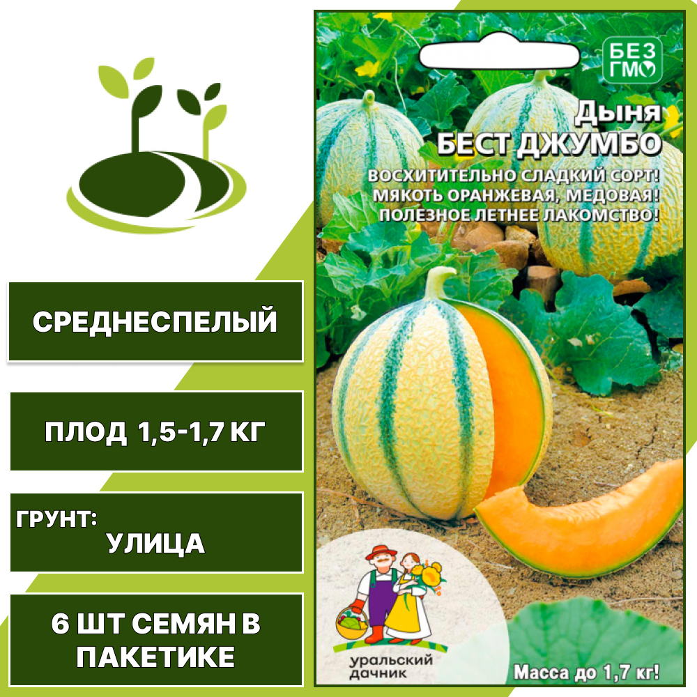 Дыня Бест Джумбо, УРАЛЬСКИЙ ДАЧНИК, количество семян в пакетике 6 шт