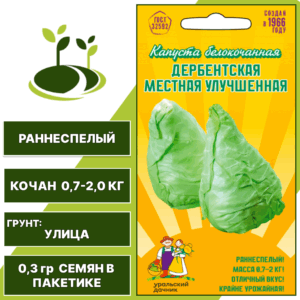 Капуста белокочанная Дербентская местная улучшенная, УРАЛЬСКИЙ ДАЧНИК, количество семян в пакетике 0,3 гр