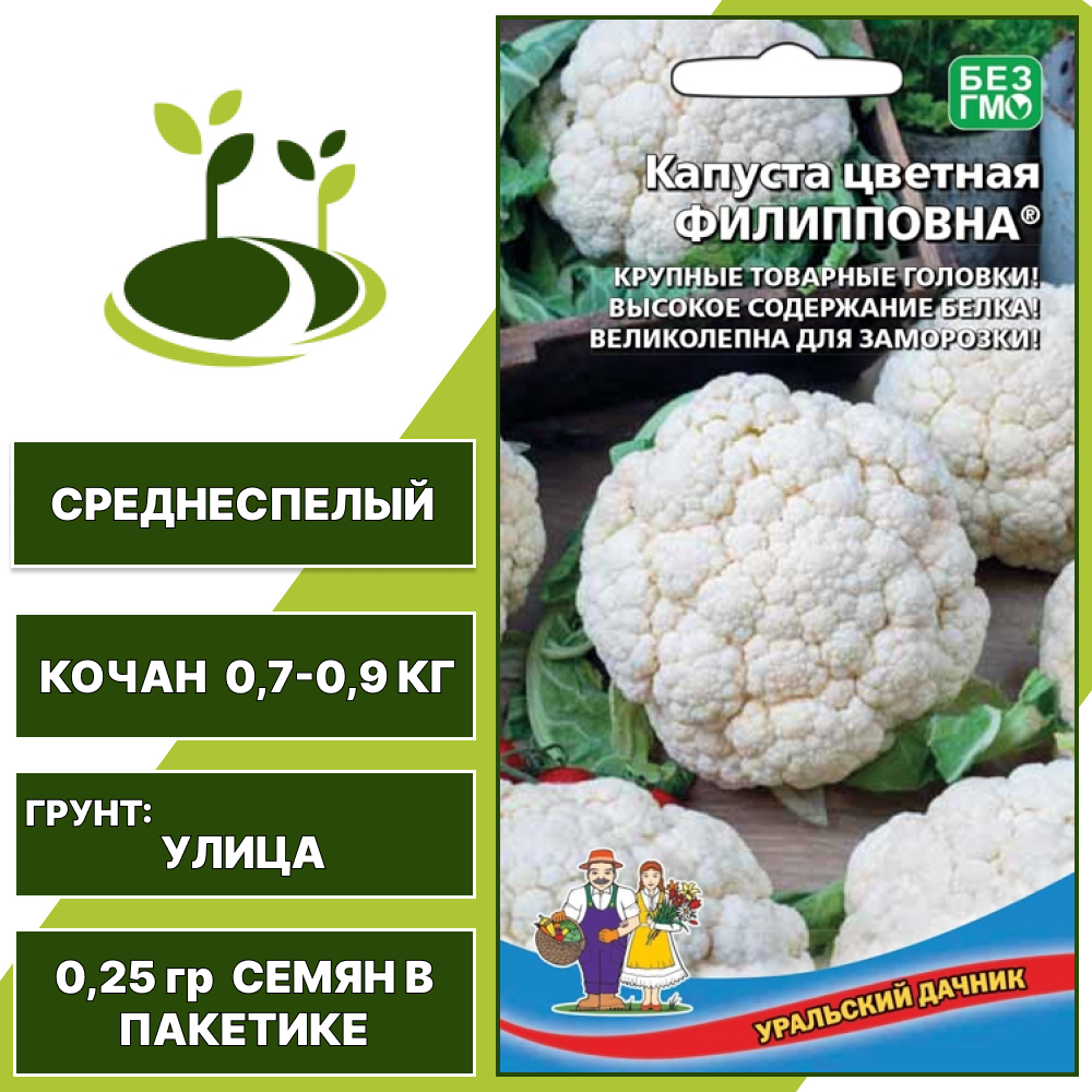 Капуста цветная Филипповна, УРАЛЬСКИЙ ДАЧНИК, количество семян в пакетике 0,25 гр
