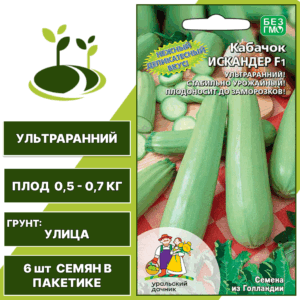 Кабачок Искандер F1, УРАЛЬСКИЙ ДАЧНИК, количество семян в пакетике 6 шт