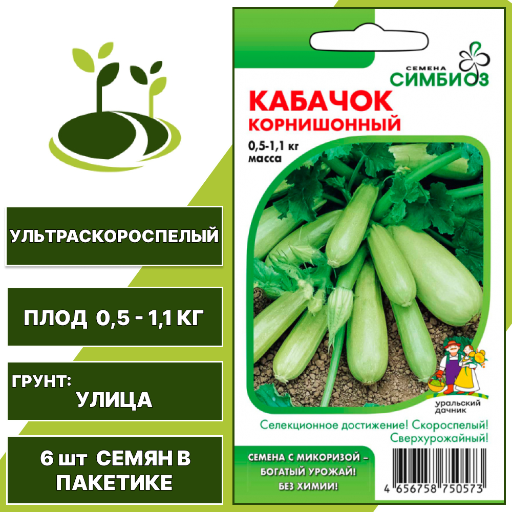 Кабачок-цукини Корнишонный серия Симбиоз, УРАЛЬСКИЙ ДАЧНИК, количество семян в пакетике 6 шт — изображение 2