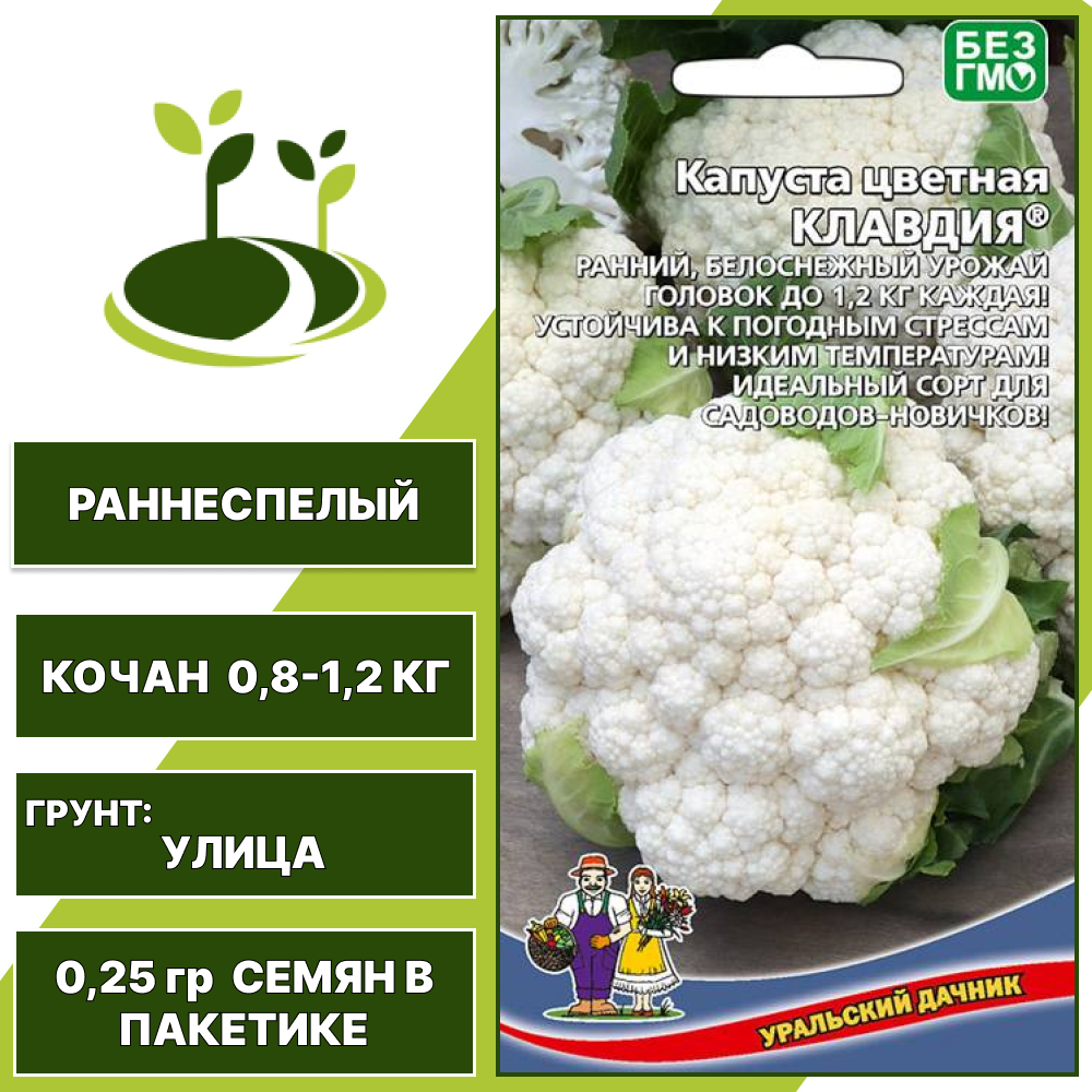 Капуста цветная Клавдия, УРАЛЬСКИЙ ДАЧНИК, количество семян в пакетике 0,25 гр