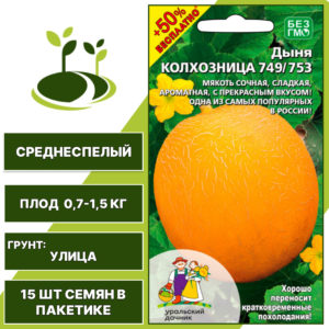 Дыня Колхозница 749/753 + 50% бесплатно, УРАЛЬСКИЙ ДАЧНИК, количество семян в пакетике 15 шт