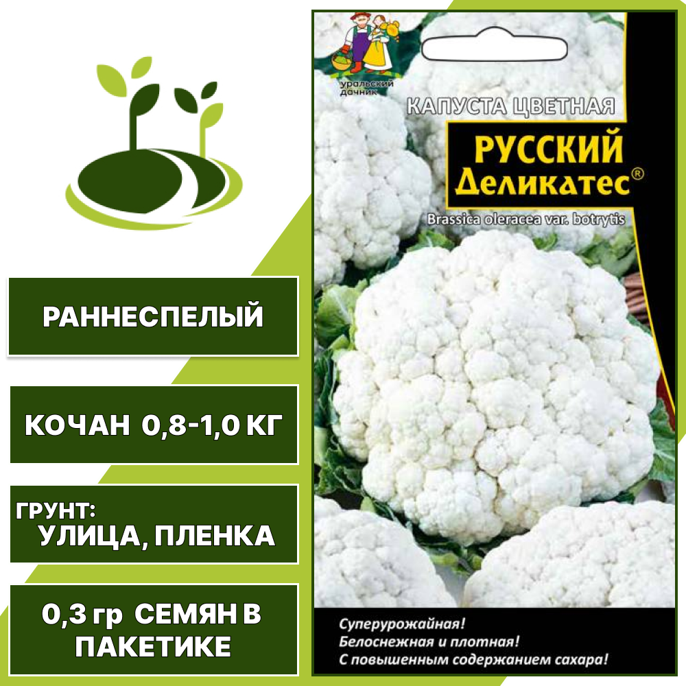 Капуста цветная Русский деликатес, УРАЛЬСКИЙ ДАЧНИК, количество семян в пакетике 0,3 гр