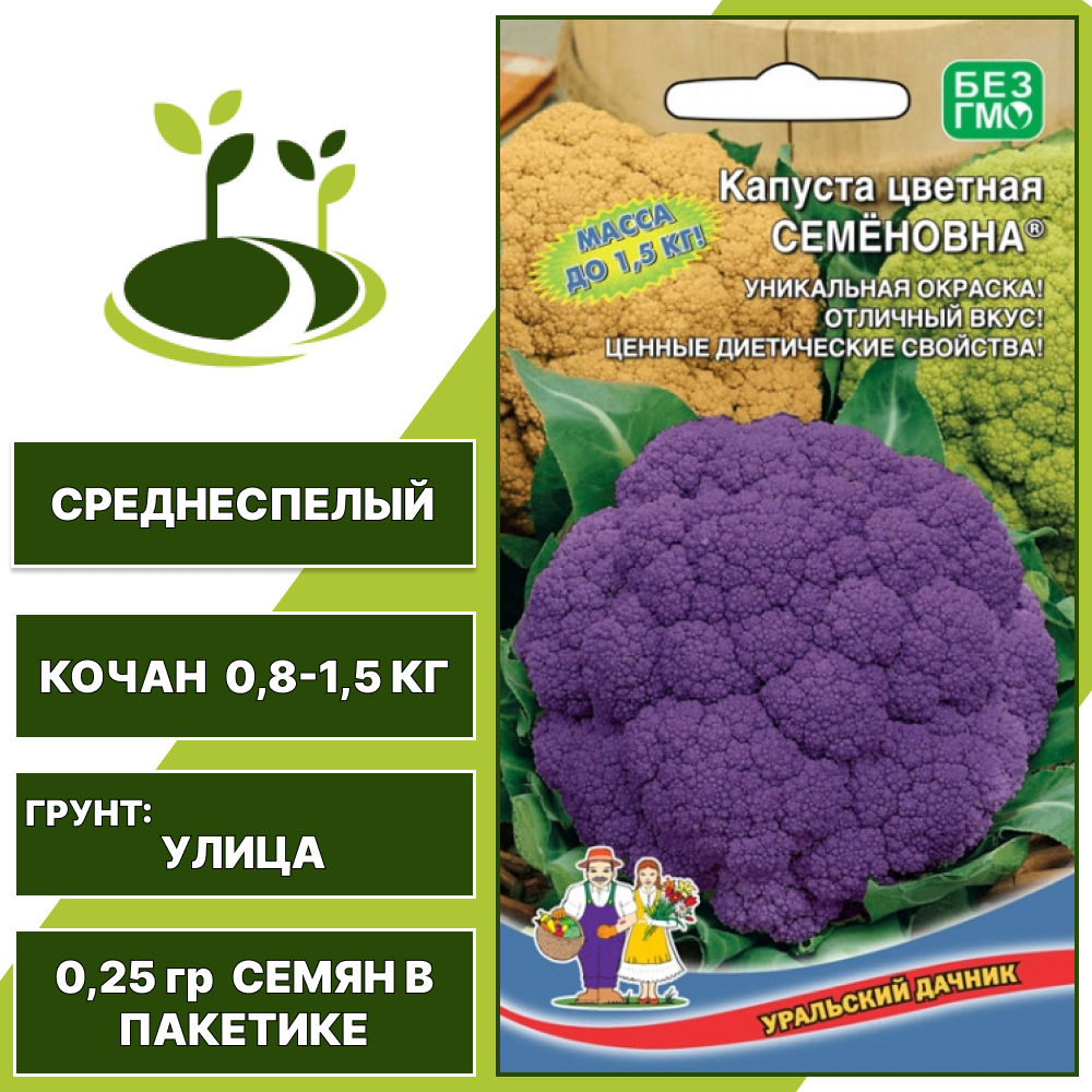 Капуста цветная Семеновна, УРАЛЬСКИЙ ДАЧНИК, количество семян в пакетике 0,25 гр