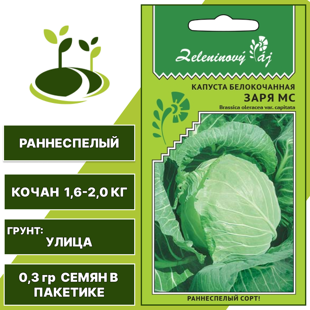 Капуста белокочанная Заря МС серия Овощной рай, УРАЛЬСКИЙ ДАЧНИК, количество семян в пакетике 0,3 гр