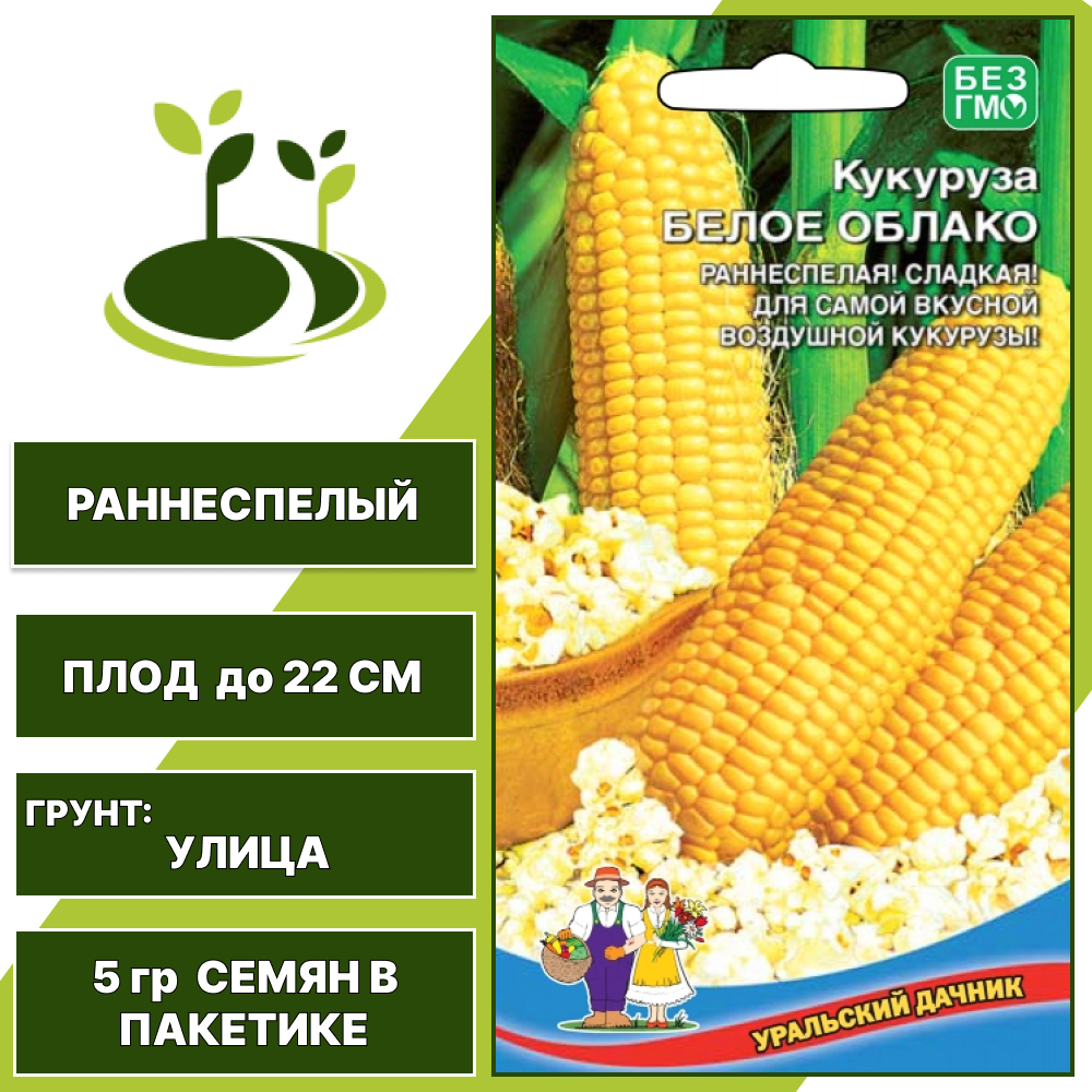 Кукуруза Белое облако, УРАЛЬСКИЙ ДАЧНИК, количество семян в пакетике 5 гр