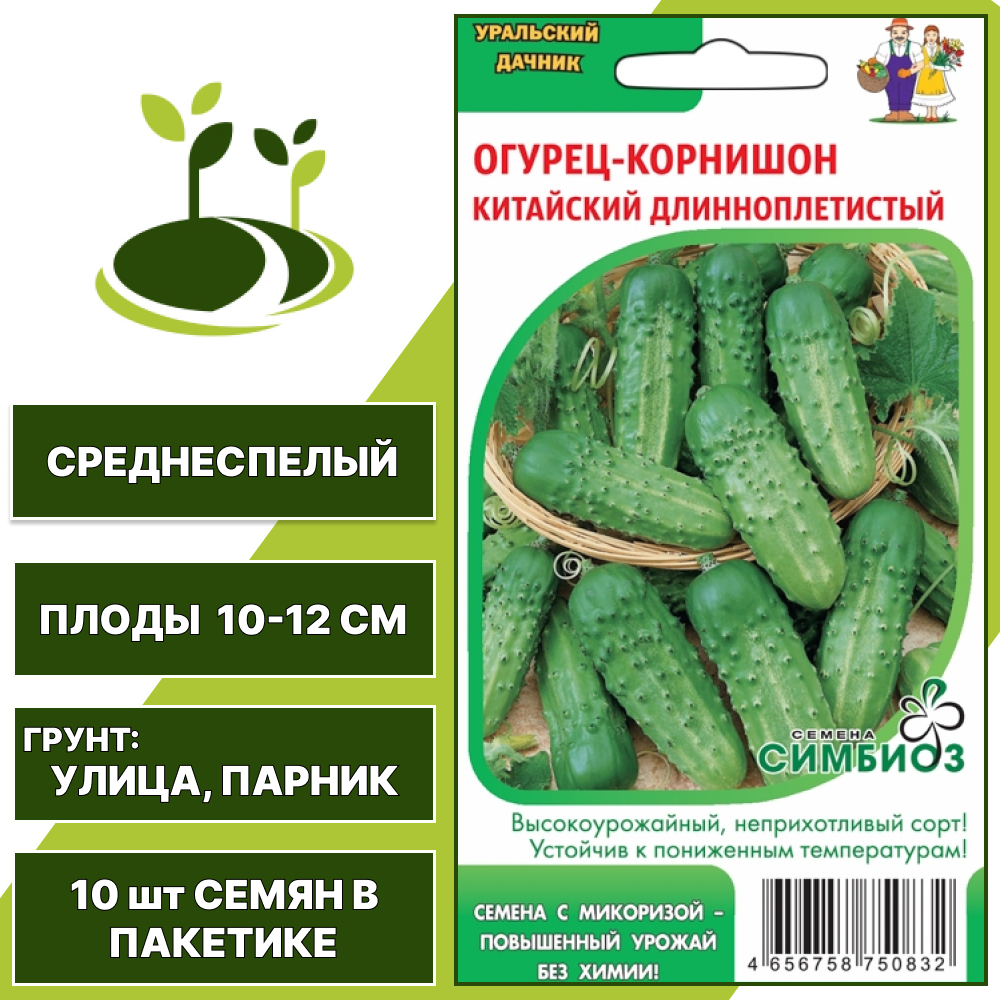 Огурец-корнишон Китайский Длинноплетистый серия Симбиоз, УРАЛЬСКИЙ ДАЧНИК, количество семян в пакетике 10 шт