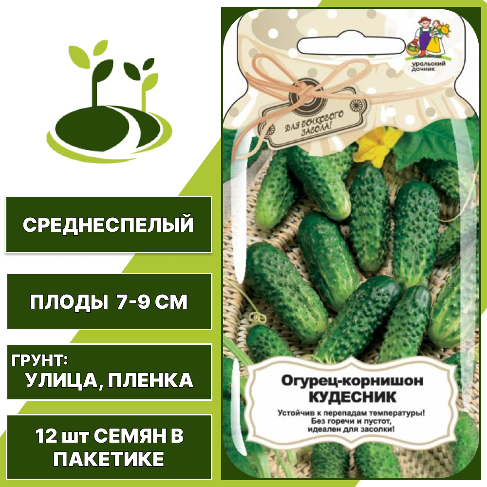 Огурец-корнишон Кудесник серия Банка, УРАЛЬСКИЙ ДАЧНИК, количество семян в пакетике 12 шт