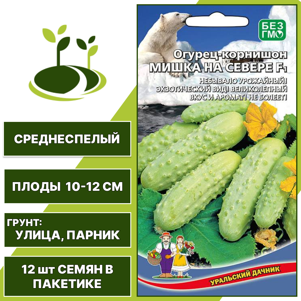 Огурец-корнишон Мишка на Севере F1, УРАЛЬСКИЙ ДАЧНИК, количество семян в пакетике 12 шт
