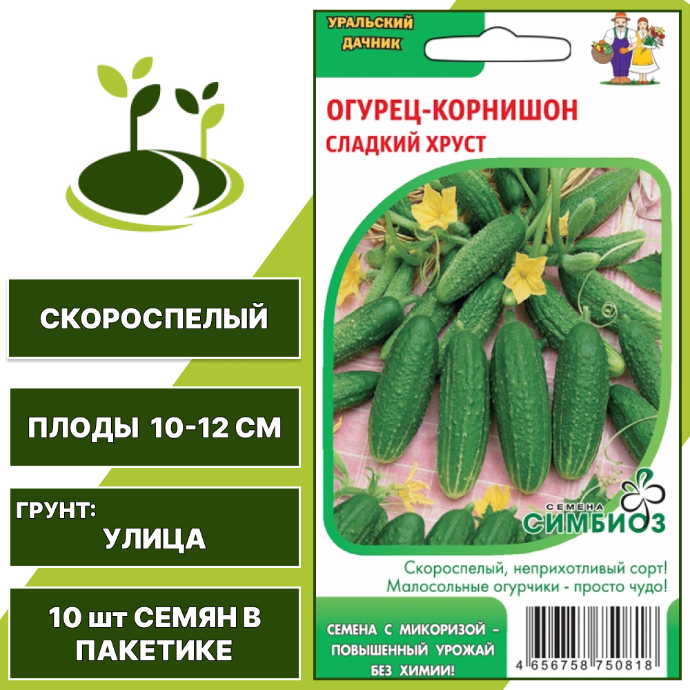 Огурец-корнишон Сладкий Хруст серия Симбиоз, УРАЛЬСКИЙ ДАЧНИК, количество семян в пакетике 12 шт