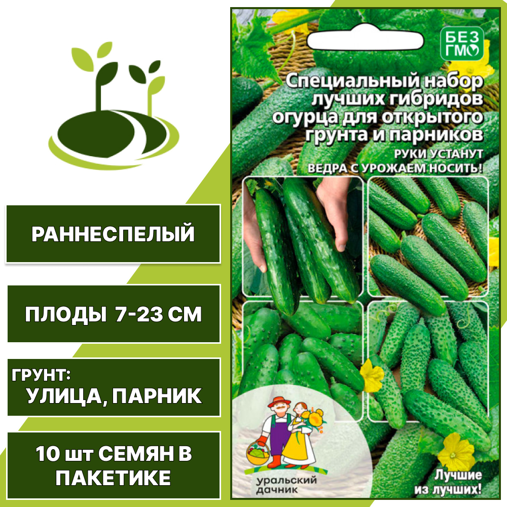 Специальный набор лучших гибридов огурца для открытого грунта и парников, УРАЛЬСКИЙ ДАЧНИК, количество семян в пакетике 10 шт