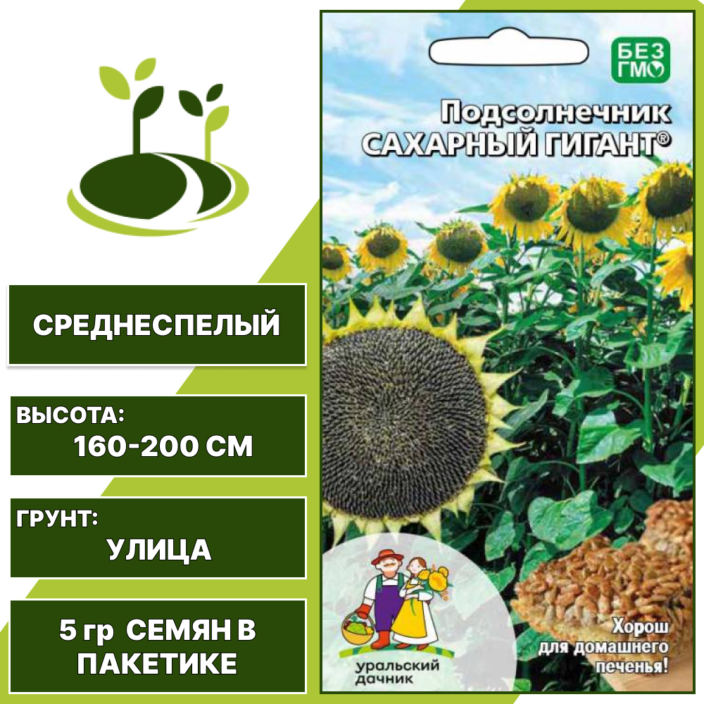 Подсолнечник овощной Сахарный Гигант, УРАЛЬСКИЙ ДАЧНИК, количество семян в пакетике 5 гр
