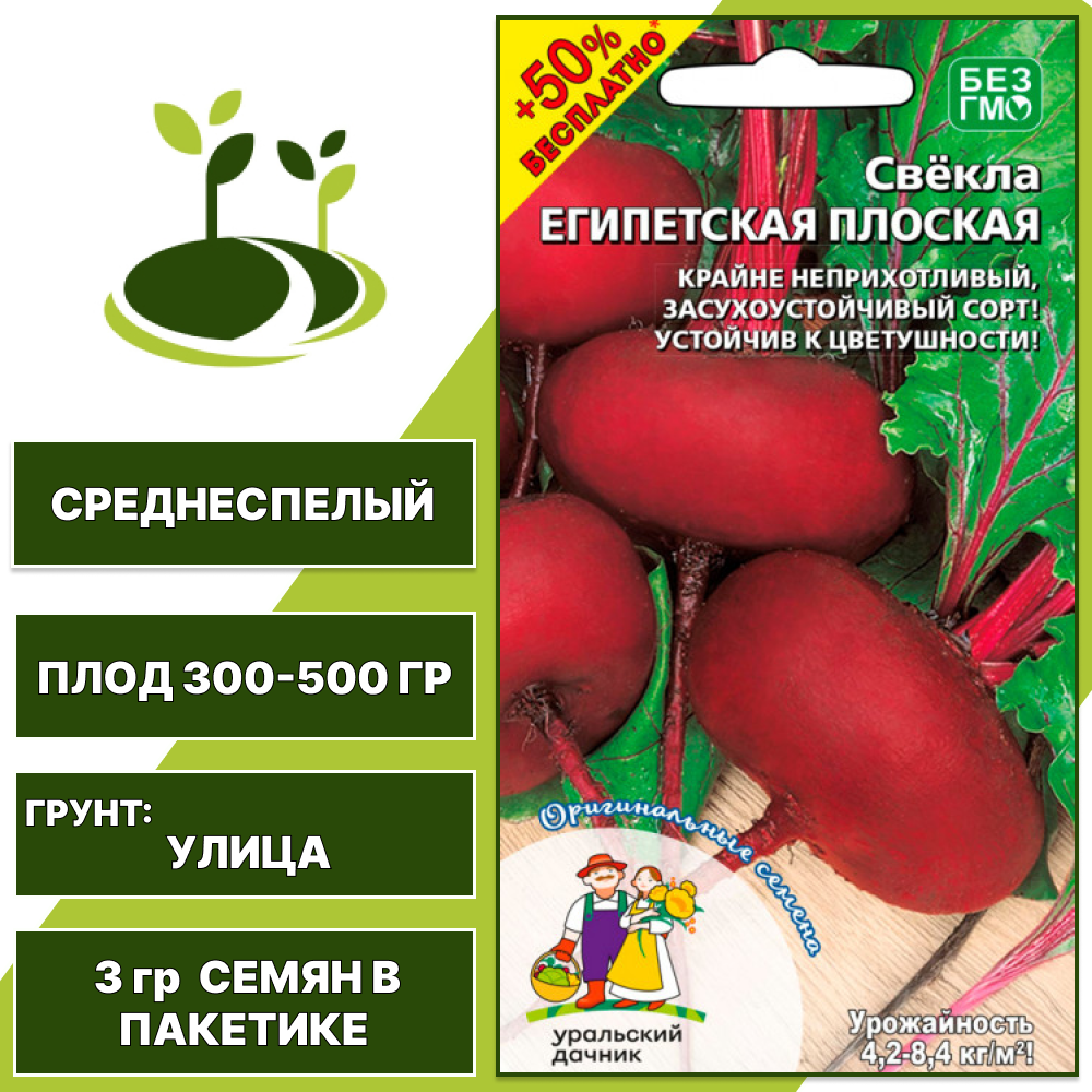 Свекла Египетская Плоская + 50% бесплатно, УРАЛЬСКИЙ ДАЧНИК, количество семян в пакетике 3 гр