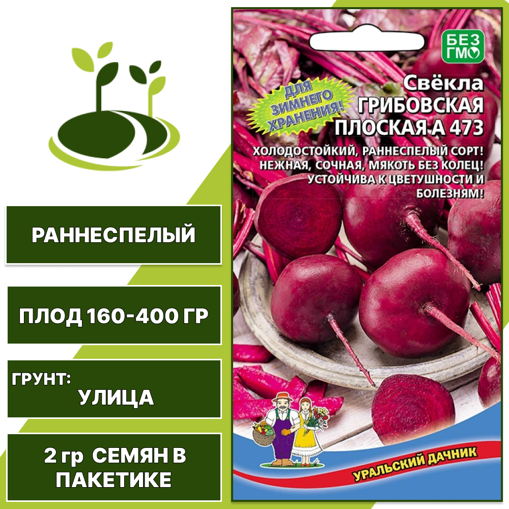 Свекла столовая Грибовская Плоская А 473, УРАЛЬСКИЙ ДАЧНИК, количество семян в пакетике 2 гр