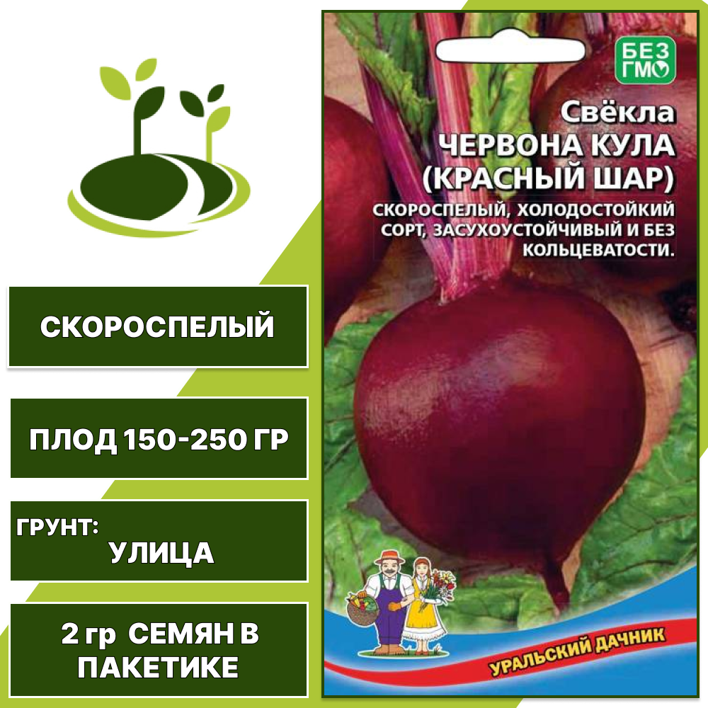 Свекла Червона Кула (Красный Шар), УРАЛЬСКИЙ ДАЧНИК, количество семян в пакетике 2 гр